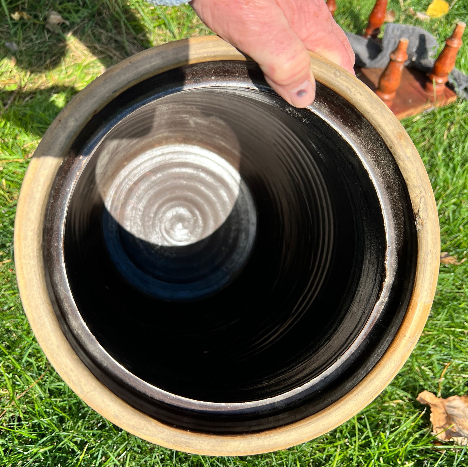 Burlington Vermont Butter Churn Crock Blue Decorated Stoneware - 10