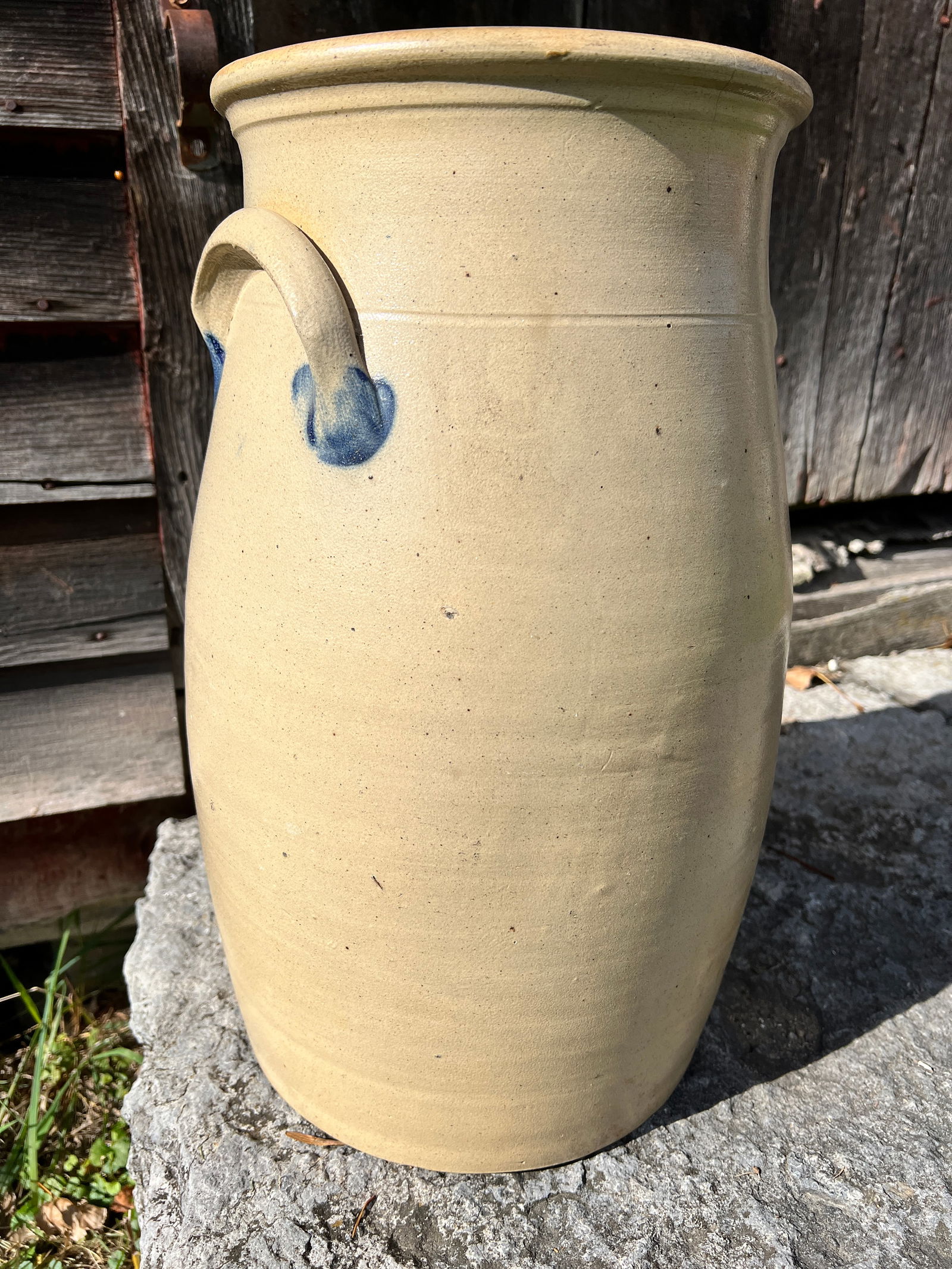 Burlington Vermont Butter Churn Crock Blue Decorated Stoneware - 4