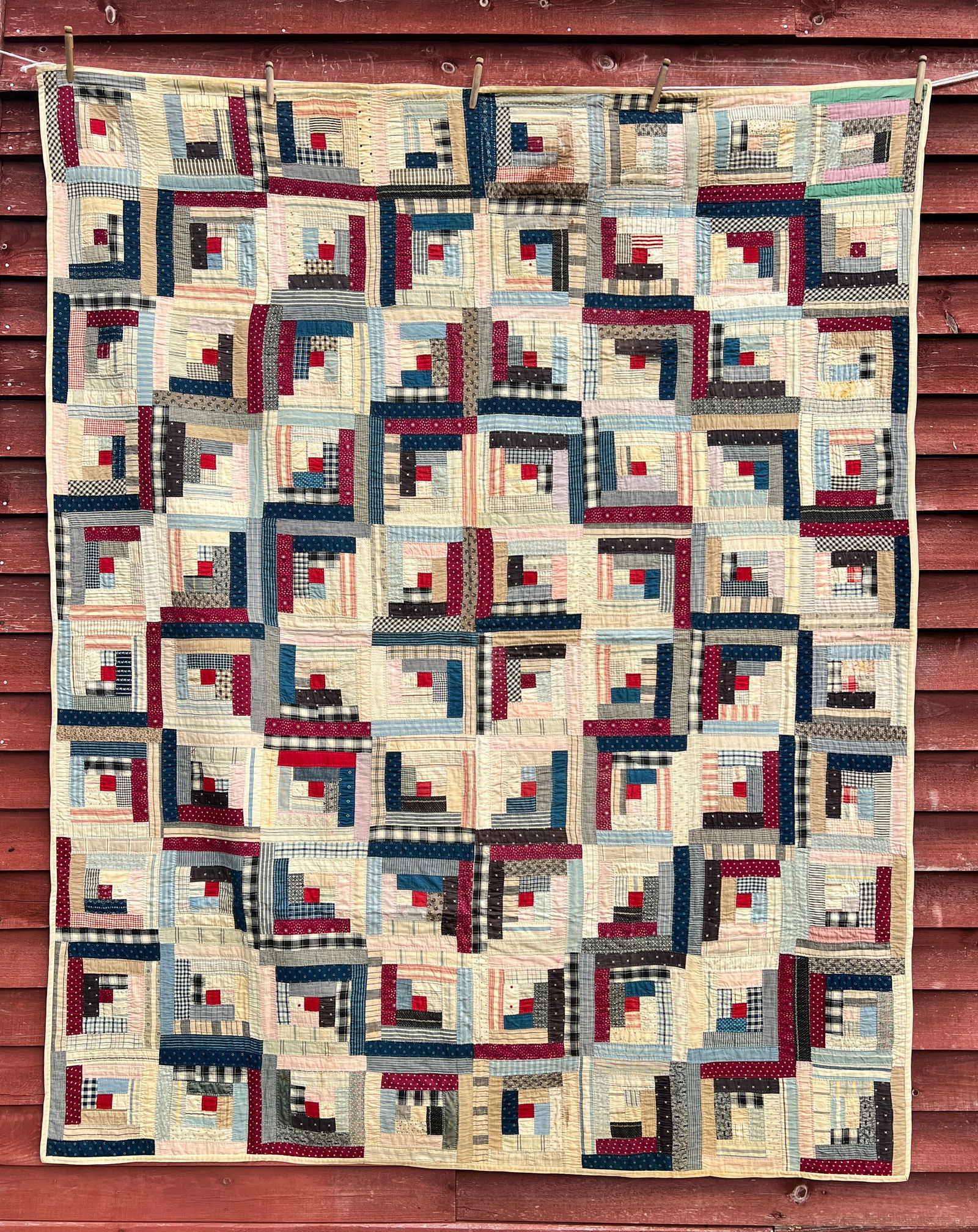 Nice Antique American Log Cabin Quilt 1890s (1 of 14)
