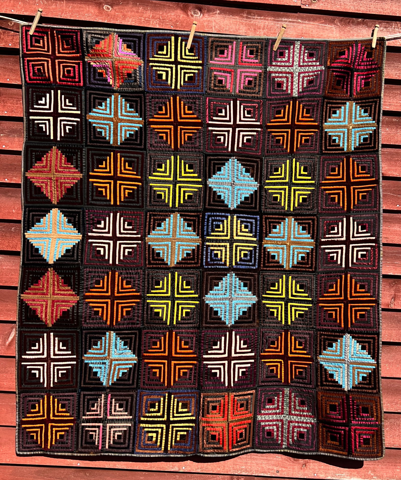 Wonderful Maine Silk Antique Crazy Quilt: Appox. 56 by 48 inches. This is in very nice shape especially when made out of silk and velvet material - Special. Can't believe the condition of the front w/ this material. Came out of a Maine Farm.