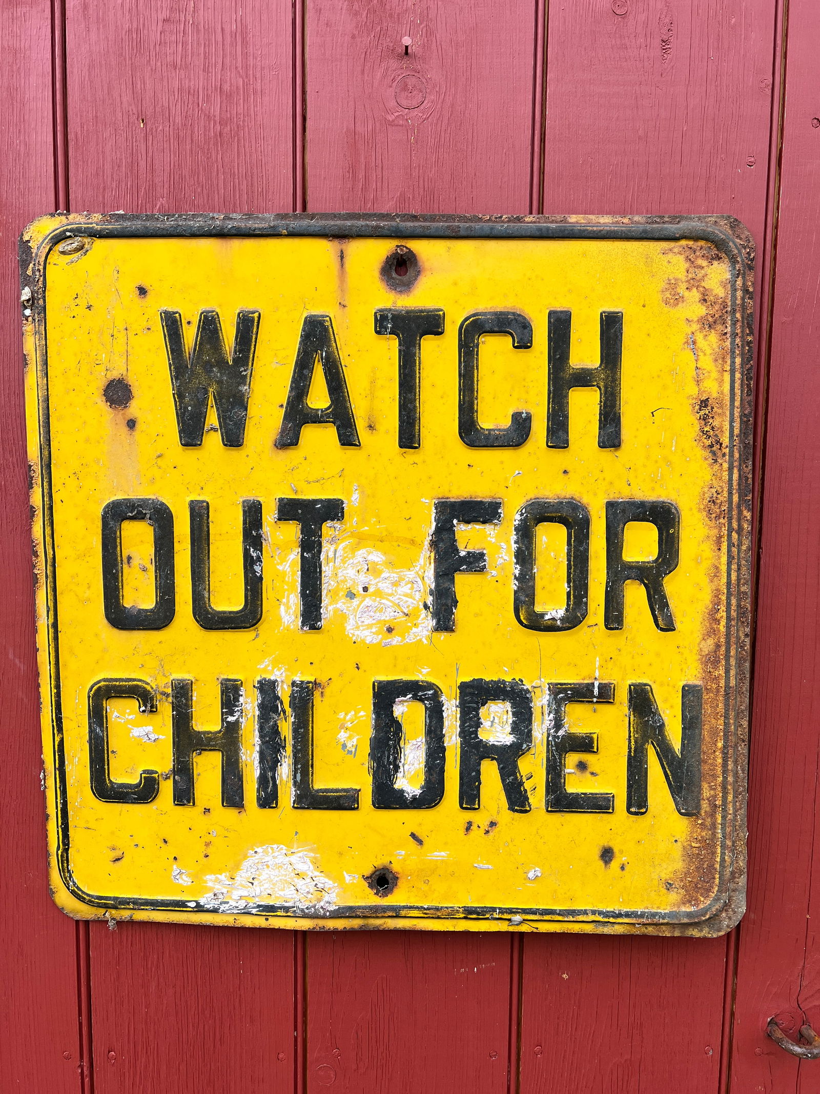 Watch Out For Children School Metal Street Sign: This is high grade gauge metal Sign. Circa 1940's. What's to Love - The children need to watch out.