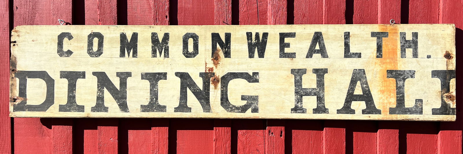 Early Antique Painted Commonwealth Dining Hall Wood Sign: Very cool nice old double sided folk art sign w/ nice lettering. Came out of Massachusetts. Circa 1850. What's to Love - Love the word COMMONWEALTH.
