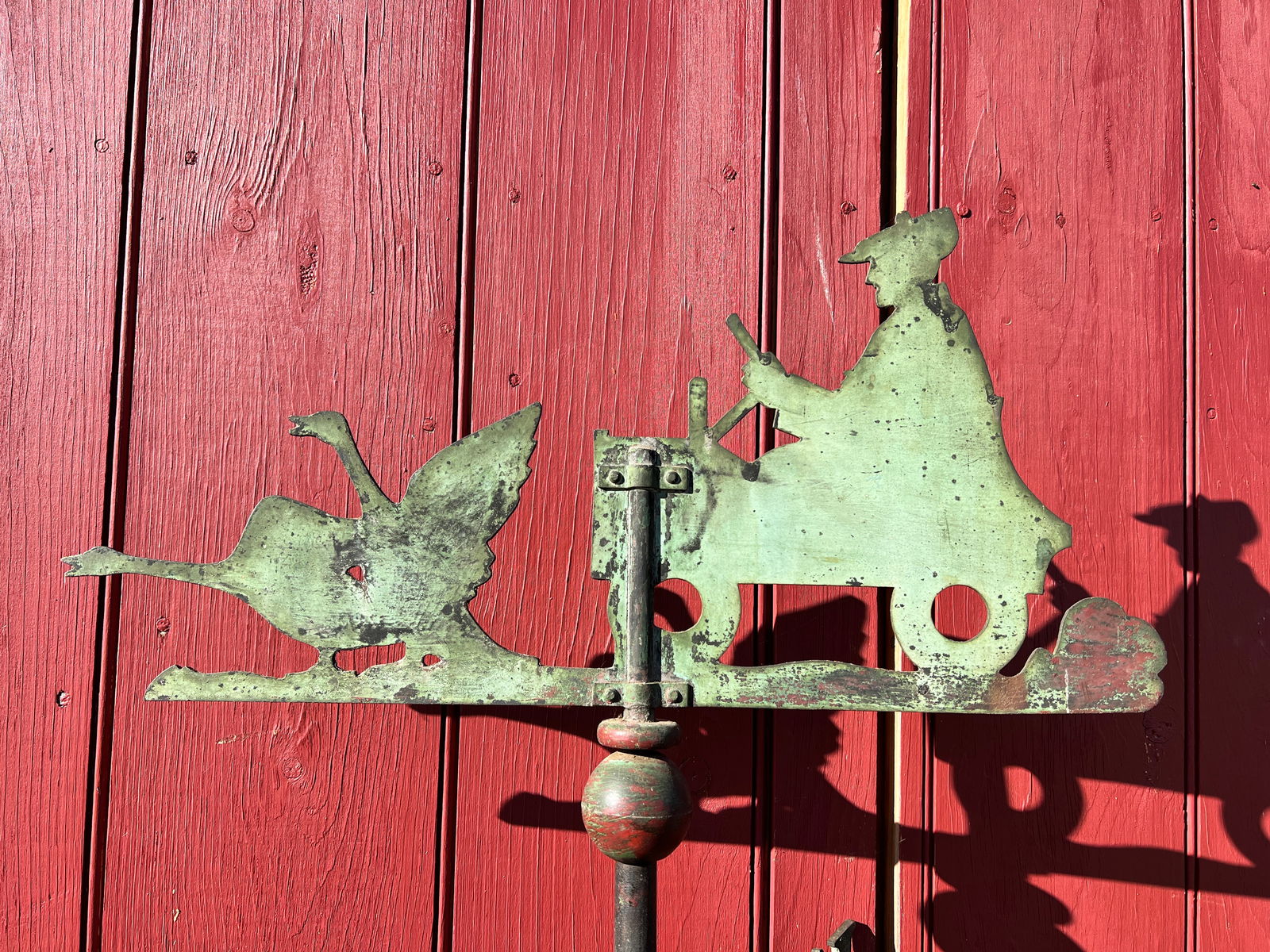 Folk Art Model T Car Automobile Weathervane w Geese - Great Patina (1 of 12)