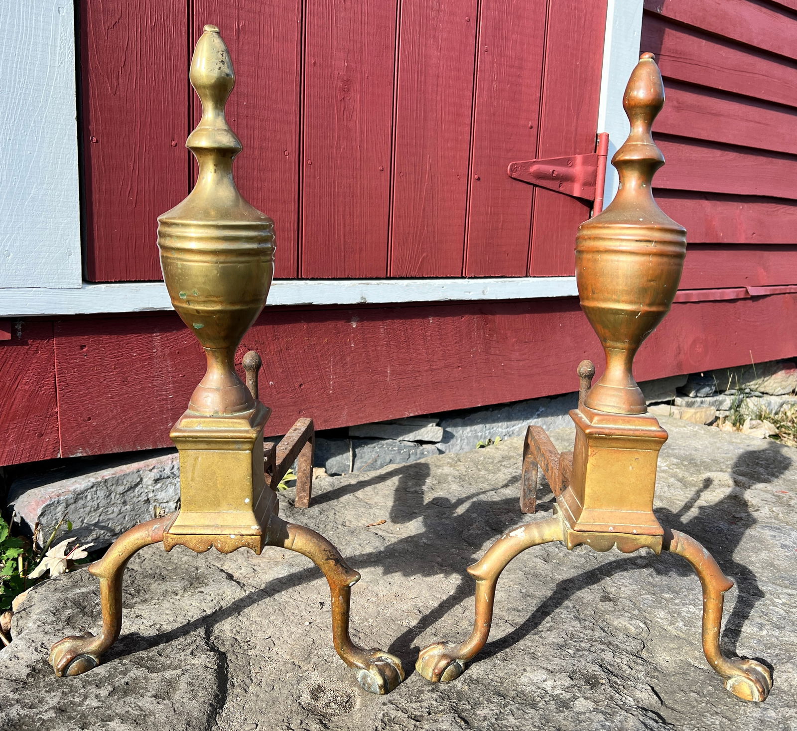 Period Chippendale Brass Fireplace Andirons (1 of 9)