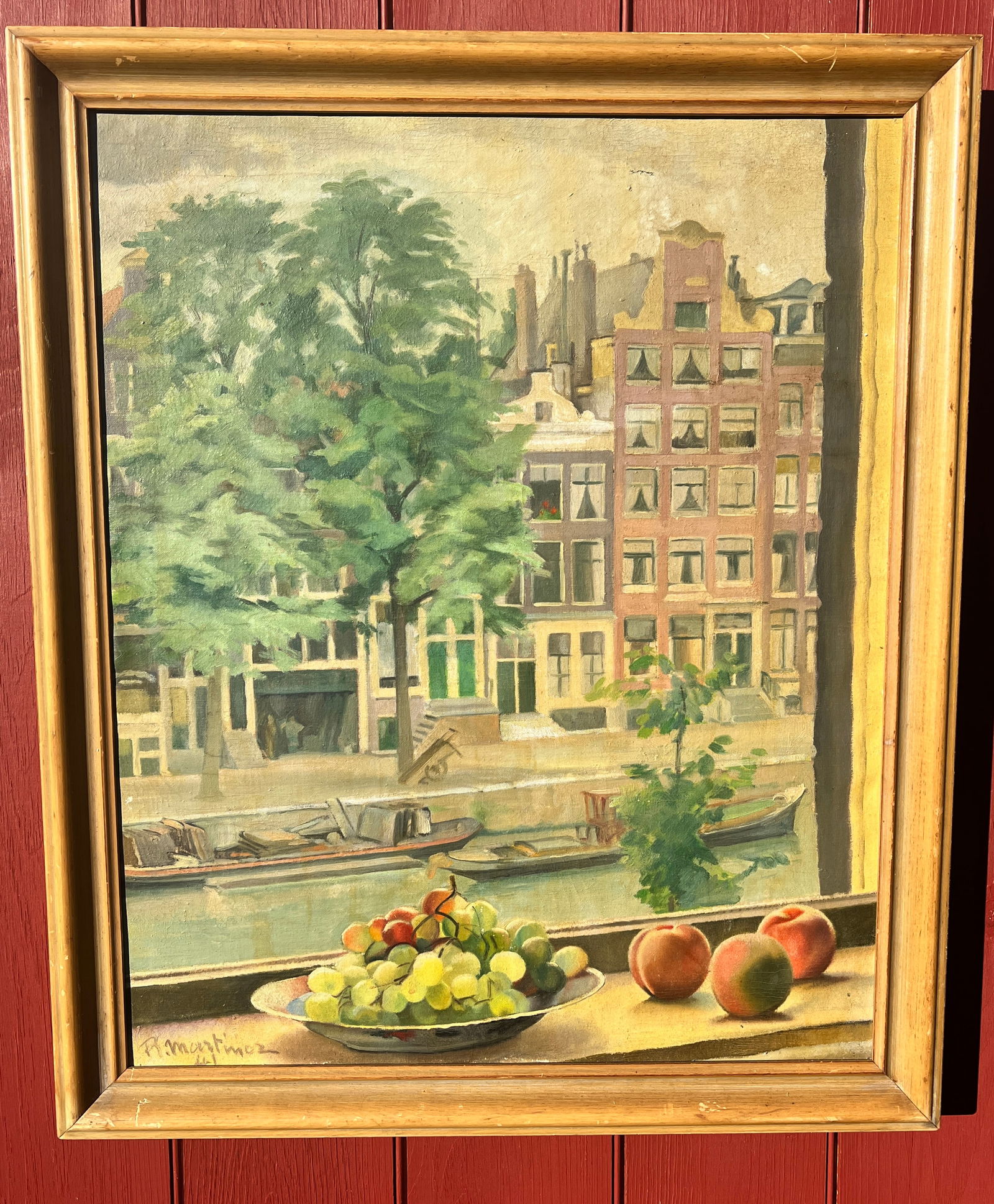 Raul Martinez Oil on Canvas Painting "View of the Prinsengracht Amsterdam" (1 of 8)
