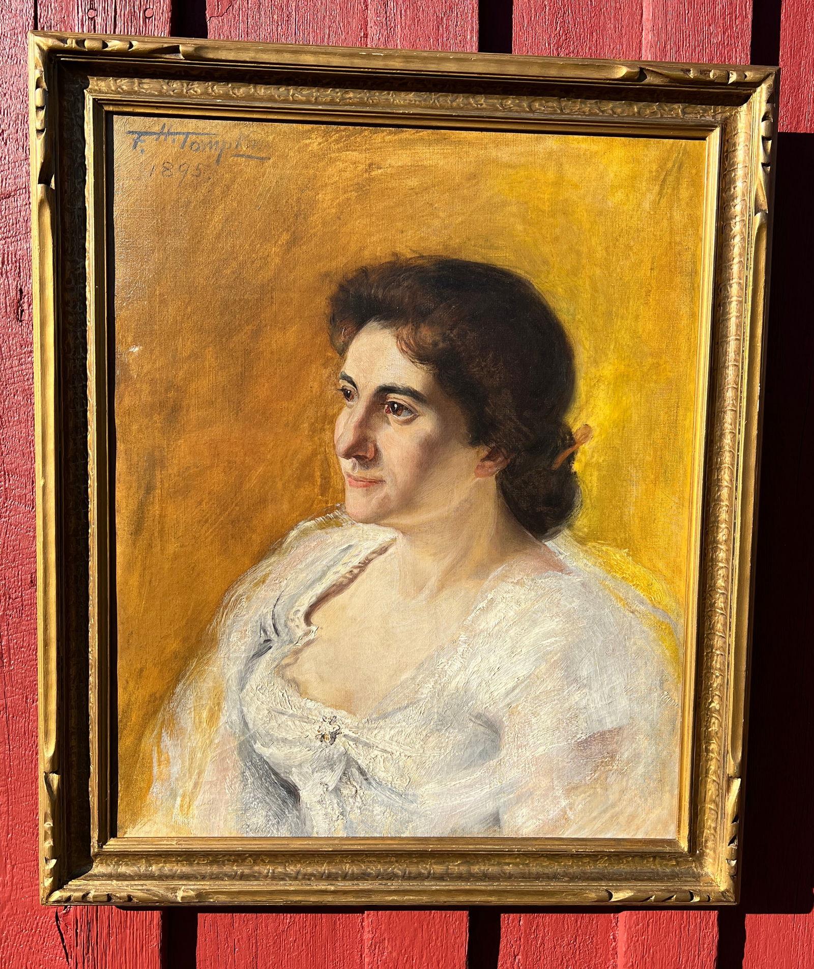 Frank Hector Tompkins Oil on Canvas Painting Portrait of Lady (1 of 9)