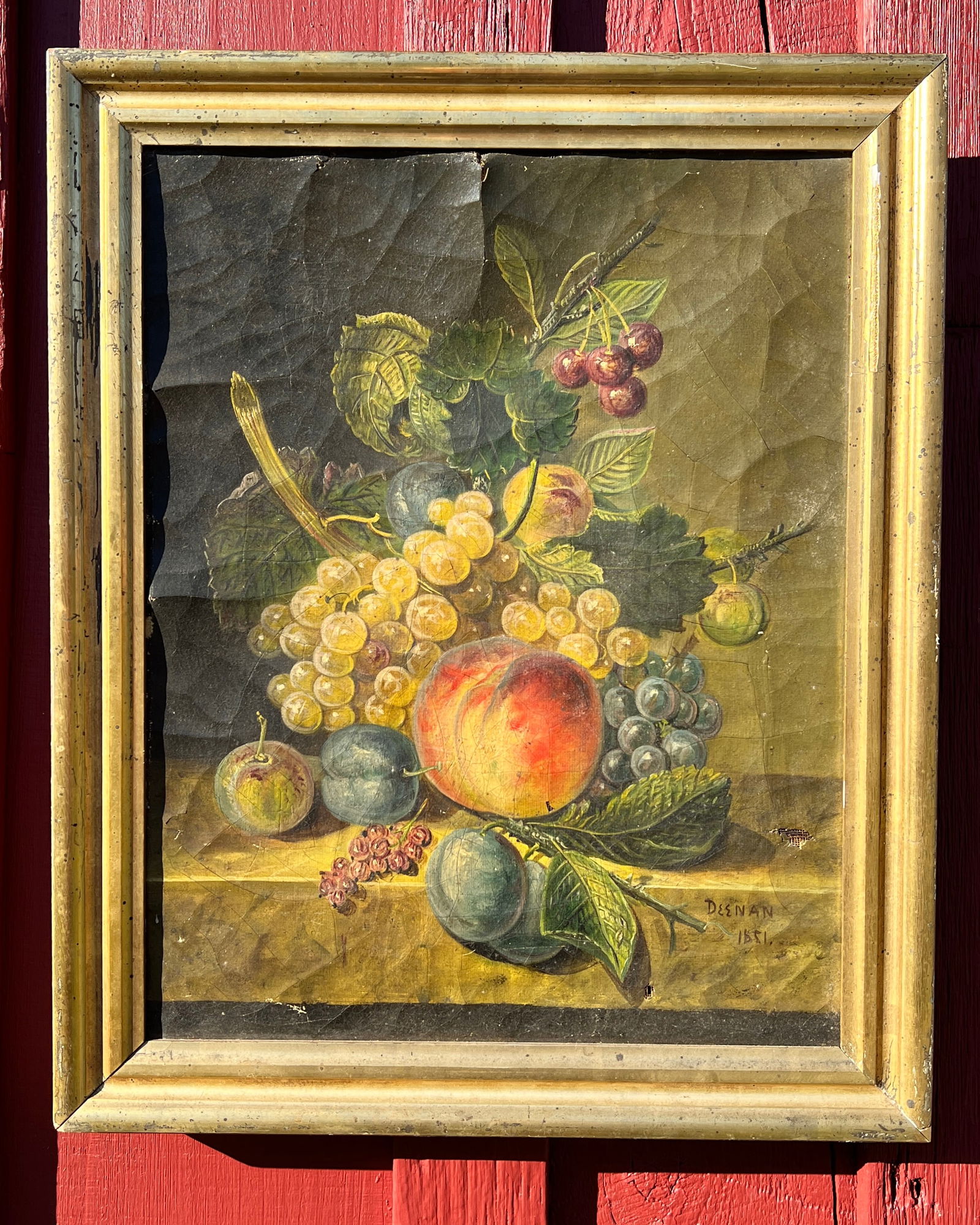 1851 Signed Deenan Oil on Canvas Still Life Painting of Fruit (1 of 10)