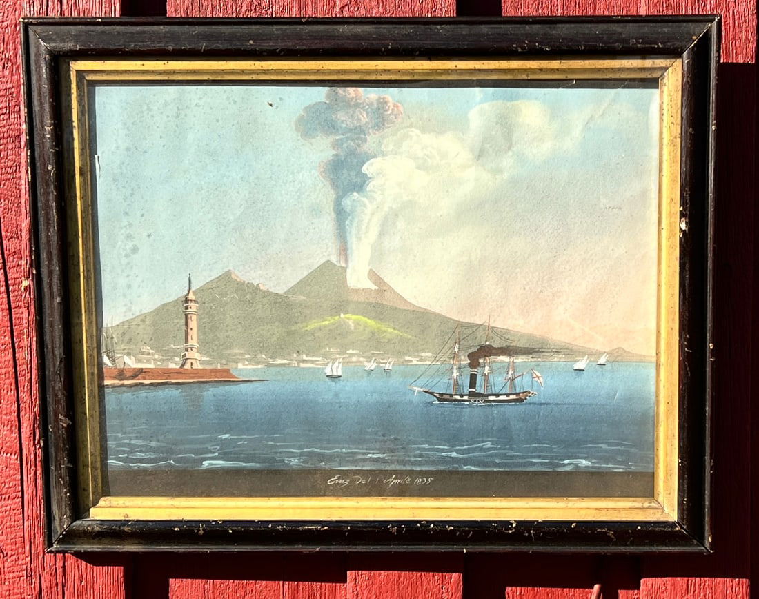 1835 Century Italian Painting Bay of Naples Mount Vesuvius Erupting (1 of 8)