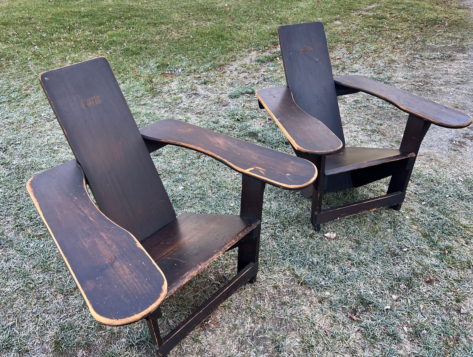 Pair of Original Antique Adirondack Westport Chairs Signed H Bunnell Patent Dated: Original signed H Bunnell stamped on back along w/ U.S. Patent Date - Westport N.Y. Very nice original shape and originally came from Latent Lodge as shown(a family member had two small brass tags mad