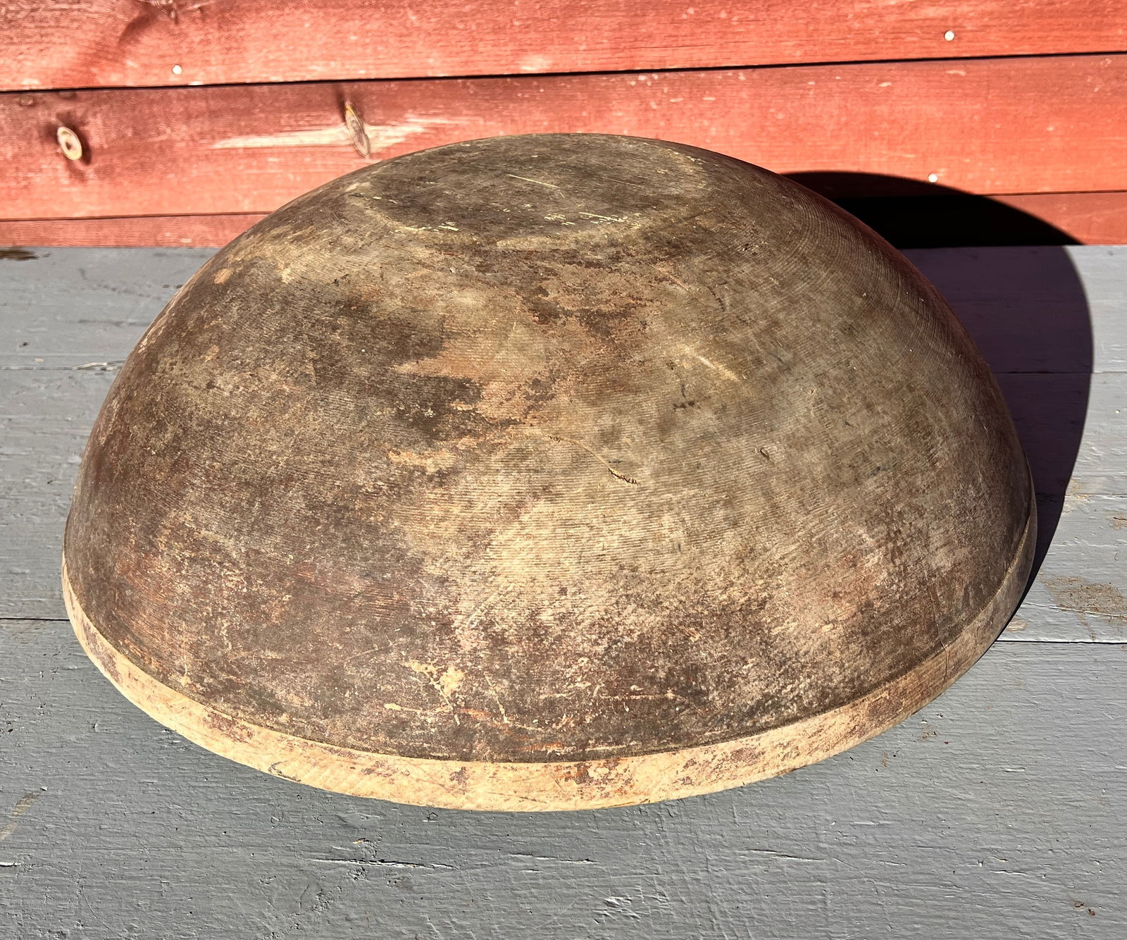 Big Painted Farmhouse Country Red Wood Bowl - Early (1 of 7)