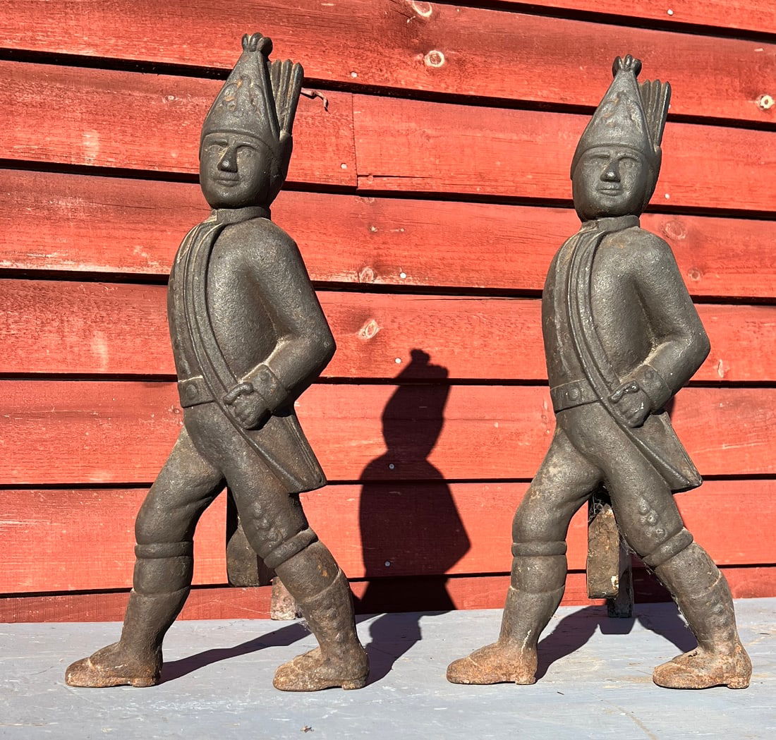 Pair of Early Large Hessian Soldier Fireplace Andirons (1 of 6)