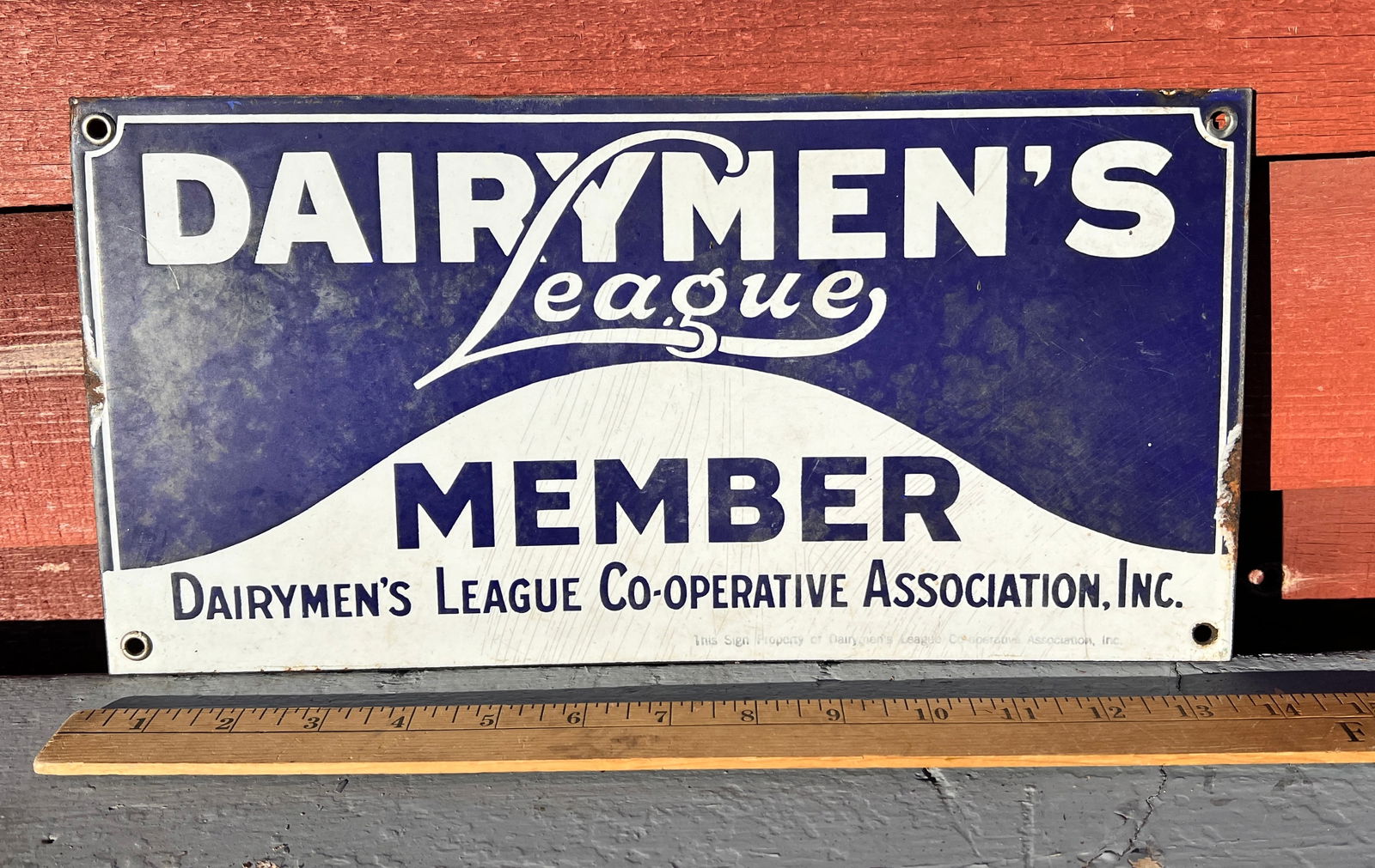Antique Porcelain Advertising Dairymen's League Farmers Member Dairy Sign: Country Farm Sign in Bright Color. What's to Love - Beginnings of Unions.