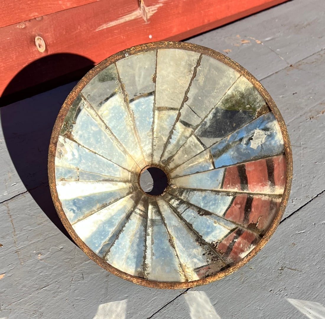 I. P. Frink Mirrored Lamp Light Patent Industrial Shade: 12 inches in diameter. As pictured is shadow line of where Frink's signature tag would of been. What's to Love - Early Lighting.