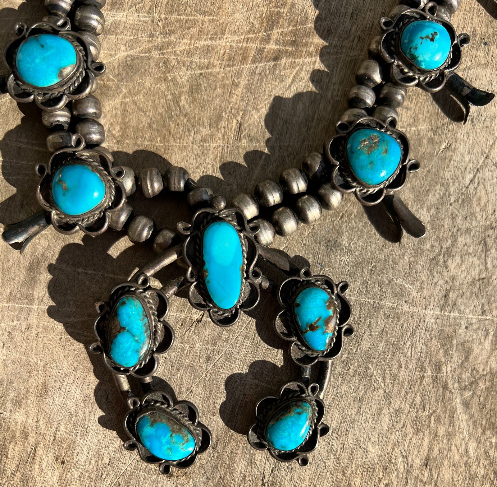 Navajo Squash Blossom Silver & Turquoise Necklace American Indian (1 of 12)