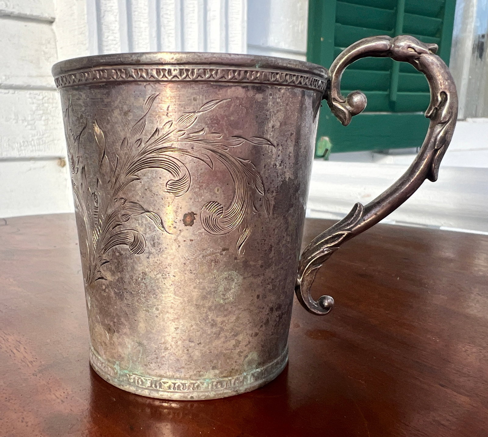 1852 Presentation Award Silver Cup School -Washington DC Gentleman Robert Harris: 3.25 inches tall. Marked Pure Coin Silver. Beautifully engraved presentation cup from the 4th District School - Studies & Deportment. Weighs 2.9 troy ounces. What's to Love - The fancy engraving.