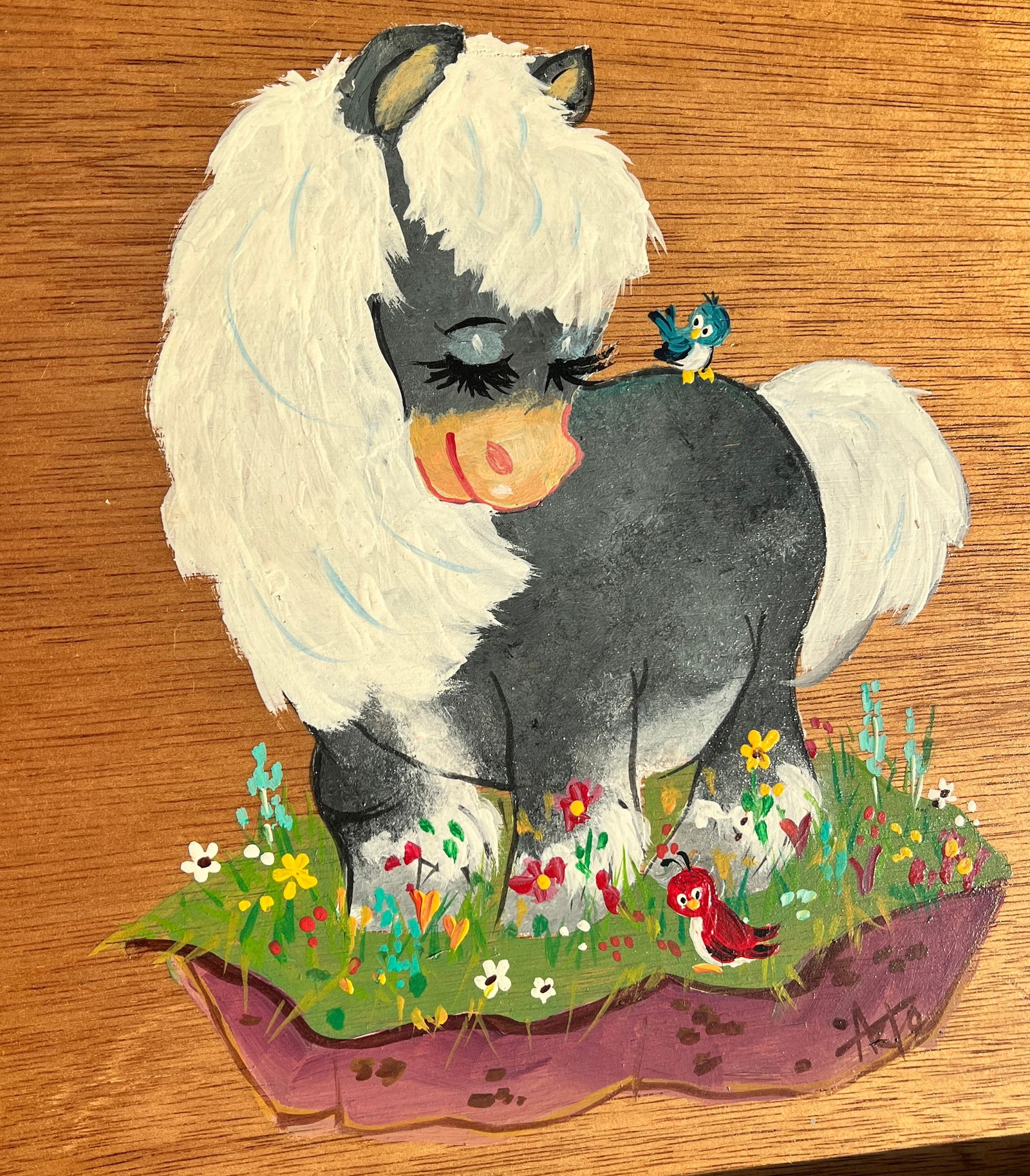 Adirondack Artist Arto Monaco Original Signed Oil Painting of Pony: Famous Adirondack Artist and Theme Park and Toy Designer worked w/ Rockwell Kent and Walt Disney. His resume is very impressive. Painting on wood tray and signed on lower right of painting and dedicat