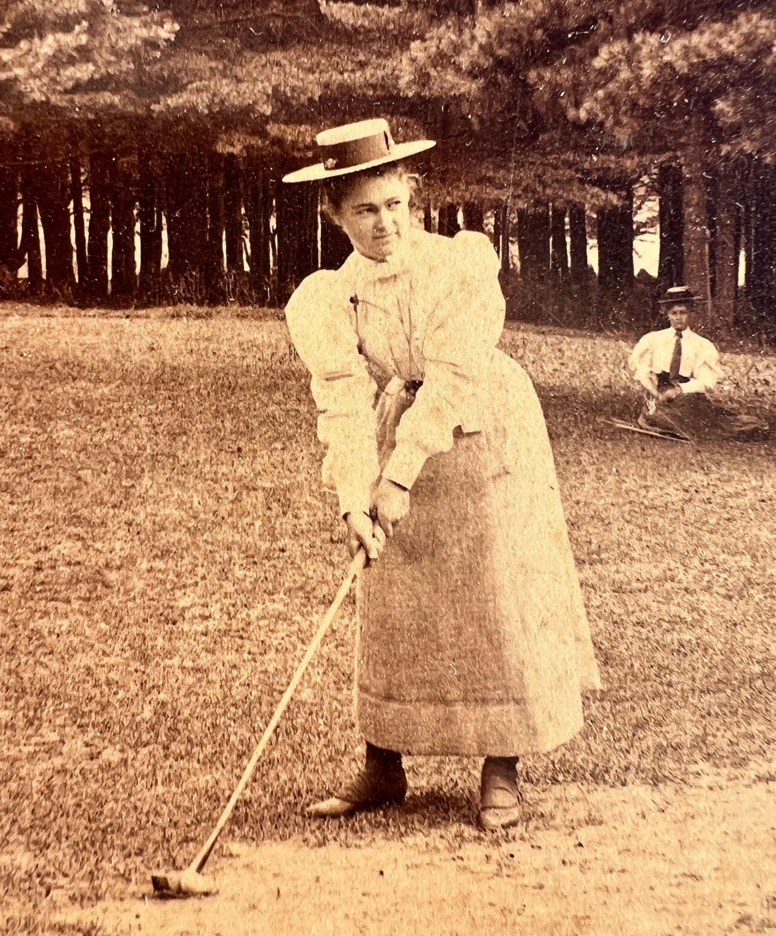 Wonderful 1896 Golf Photograph Women at Essex County Club: Such a cool photo of "The four leading women players of Essex County Club". Manchester, Mass 1896. With players names listed on back label and inscription of MC age 13 qualifies for National Champions