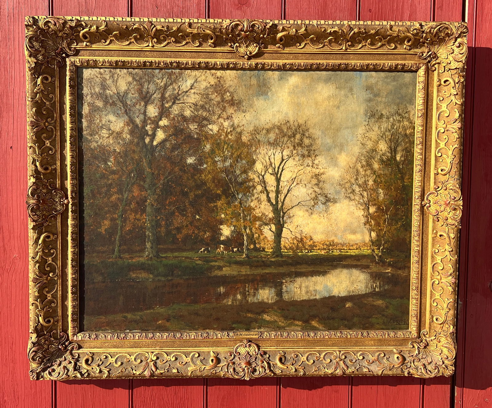 Signed A M Gortor Oil on Canvas Painting Antique Barbizon School Great Frame (1 of 14)