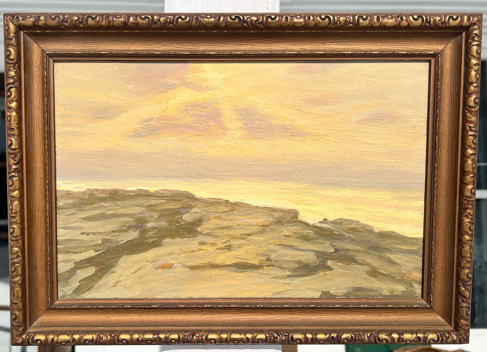 Interesting Spirit Painting Oil on Board by Winold Reiss: Image is approx 8.5 by 13 inches. Great shape w/ original frame. “Winold Reiss” is artist Hans Reiss’ brother. Hans Egon Frederick Reiss (1885-1968), known to his Blackfeet brothers as Netap