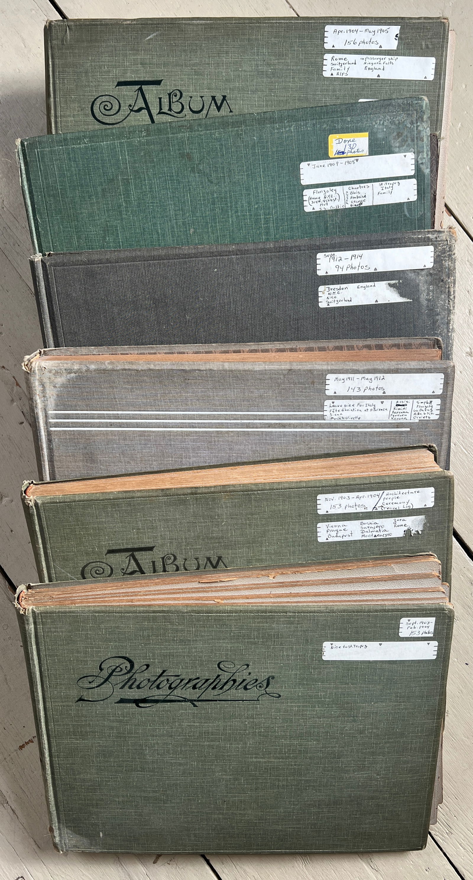 6 Grand Tour Phtograph Travel Albums Books 1904-14 European 800 Photos: 6 Albums with at least 800 photos total. Italy, Prague, Bosnia, Budapest, Dresden, Rome, Savajevo, Switzerland etc. Some pages without photos. Albums are approx 9.5 by 13 inches. What's to Love - I li