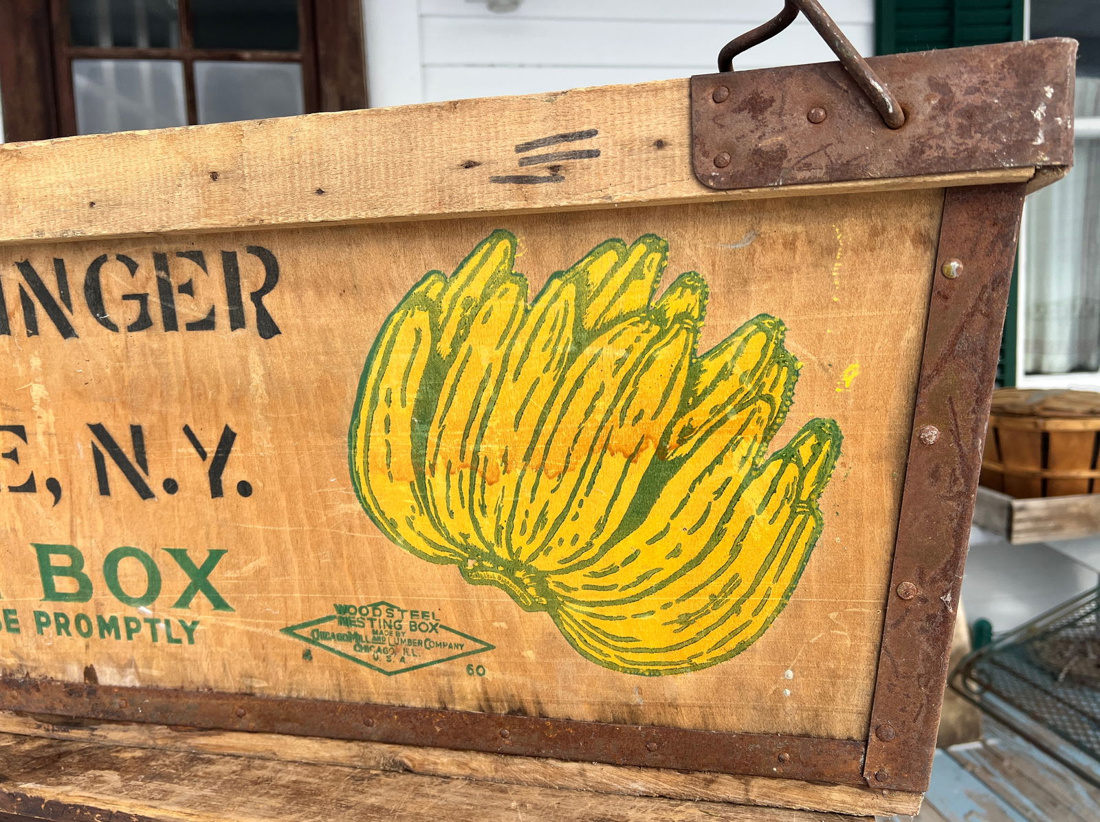 Syracuse Advertising Banana Box Carrier Wooden: Sturdy w/ strong handles is this Graphic Banana Box. Approx. 34 long by 15.5 wide by 13.5 inches high. What's to Love - You should go bananas over this to use as a magazine holder.