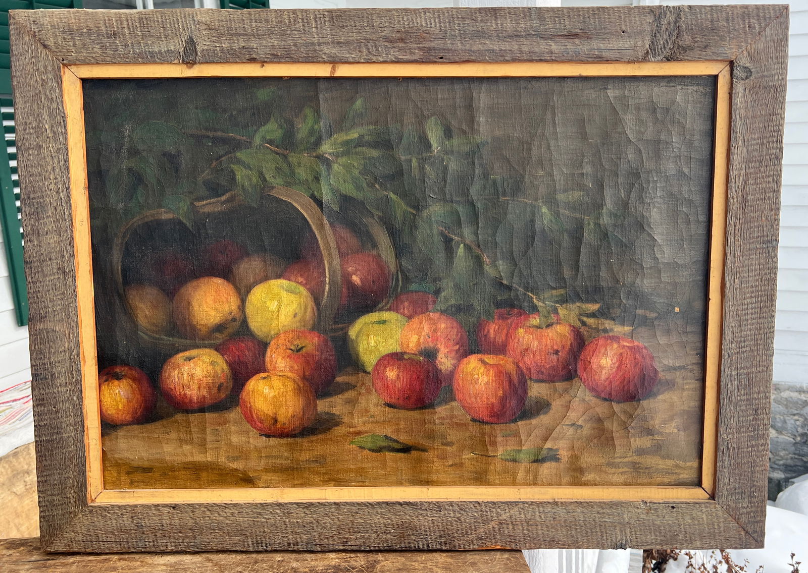 1880s Oil on Canvas Painting Still Life Apples Basket Early Antique (1 of 12)