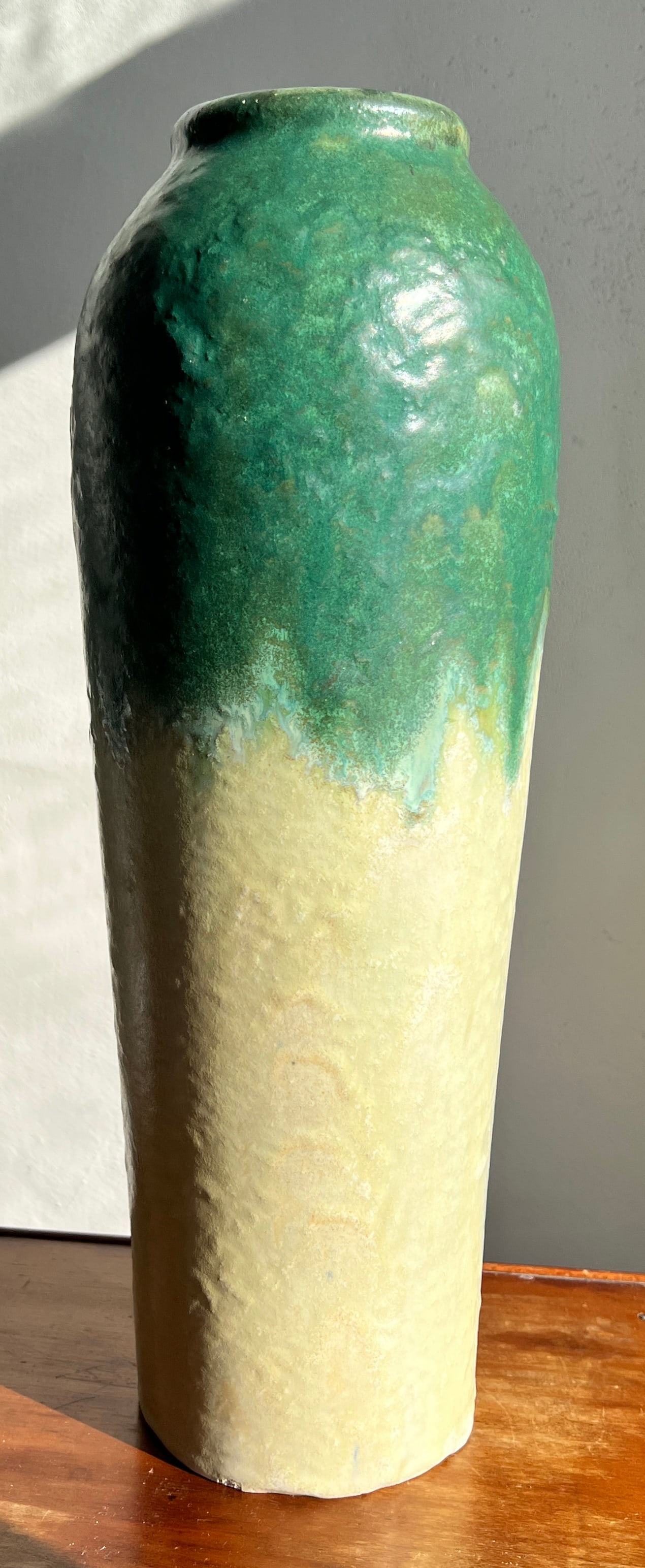 16 Inch Fulper Arts and Crafts Pottery Vase: Large Vase w/ nice form and colors. Signed on bottom. What's to Love - The matte green drip glaze.