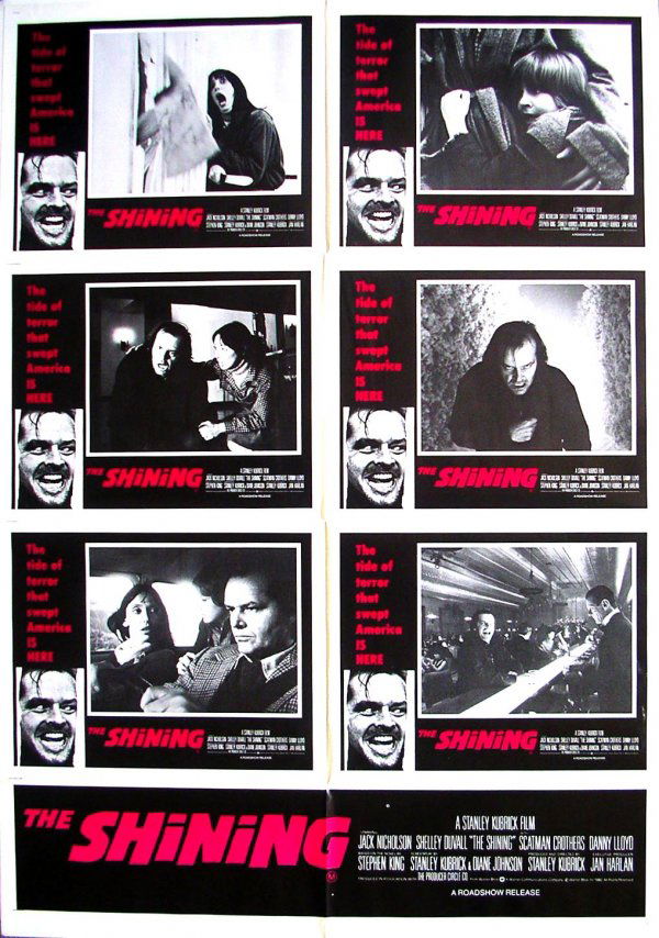 Movie Poster: The Shining rare 1-sheet: Original Movie Poster: The Shining, lobby-card-style 1-sheet, 1980. Warner Brothers. Steven King's masterpiece of modern horror stars Jack Nicholson and Shelley Duvall; this is a rare lobby card forma