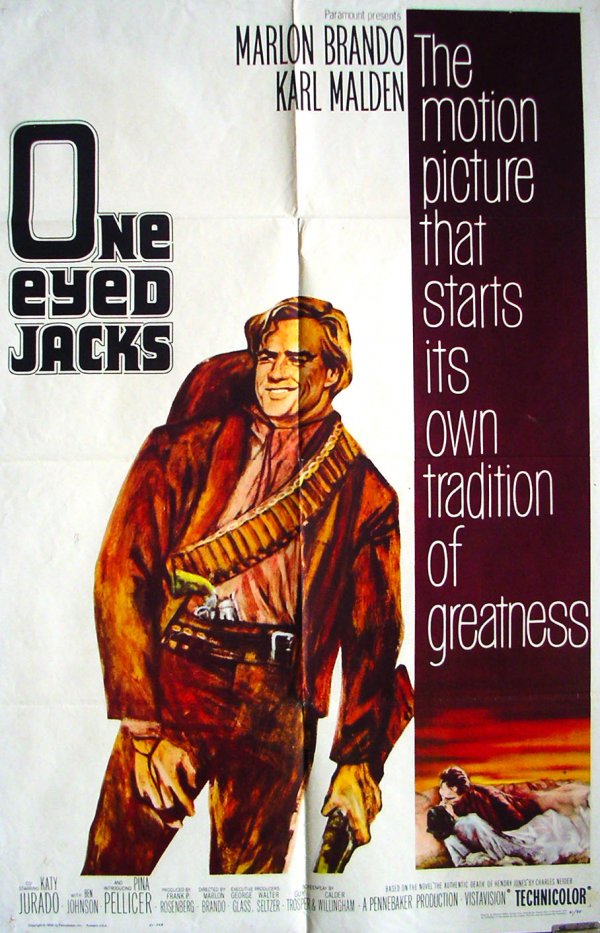 Movie Poster: One Eyed Jacks, Brando, 1961: Original Movie Poster: One Eyed Jacks, 1-sheet, 1961. Paramount. Starring Marlon Brando, Karl Malden, Katy Jurado, and Ben Johnson. Essential poster for Brando fans. Brando only director role. Working