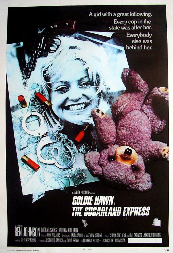 (2) Goldie Hawn Movie Posters: (2) Original Movie Posters: The Sugarland Express, 1-sheet (40 x 29.5"), 1974. Universal Pictures. Directed by Steven Spielberg (his first film). Starring Goldie Hawn and Ben Johnson. Lou-Jean, a blon