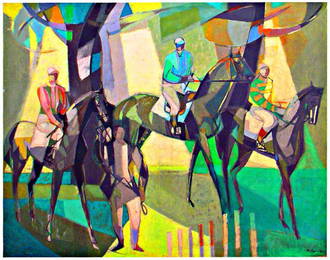 1048: o/c Horse racing ptg by Camille Hiliare