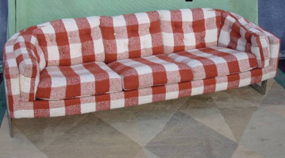 Vintage Modern Arthur Elrod Sofa 2: Attributed to Arthur Elrond, very similar in style to Milo Baughman, produced by Metropolitan of San Francisco, c. 1970. 24" high, 78" wide, 33" deep.