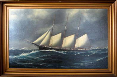 51: Samuel FM Badger oil painting of a ship, ca 1900