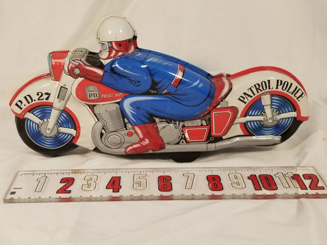 Vintage Tin Police Patrol Motorcycle - Haji japan (1 of 5)