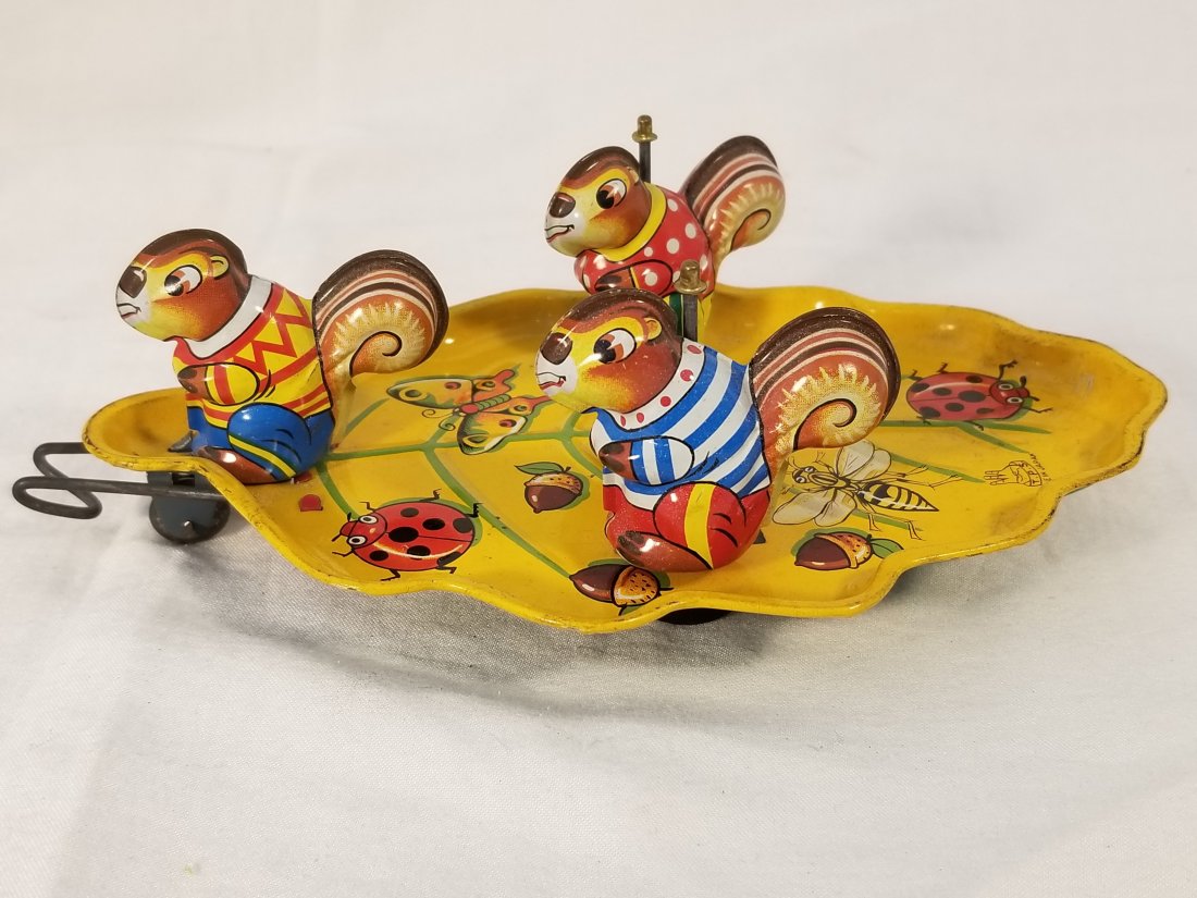 Tin Pull Toy with Mechanical Squirrels - TPS Japan: this is a very cute little pull toy, made in japan