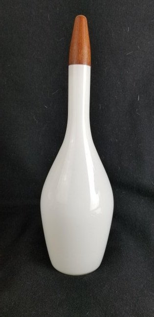 Kastrup Denmark Cased Glass Bottle ~ Mid Century: Beautiful Danish cased glass bottle, it has a Kastrup Label and Raymor Label, original Teak Stopper, 14 inches tall, No Damage, please see photos and ask any questions before you bid, very nice will n