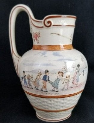 Sarreguemines Jug ~ Kate Greenaway ~: Beautiful Sarreguemines Jug, Kate Greenaway Decoration, 8 1/4 inches tall, No Damage, please see photos and ask any questions before you bid, very nice will not disappoint, displays well, Buyer Pays S