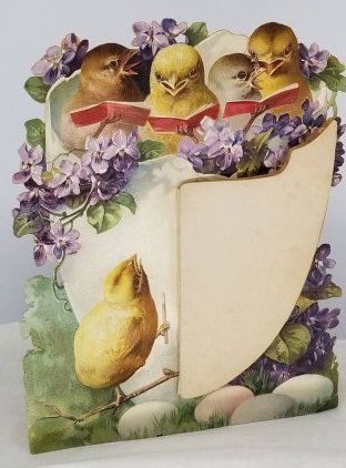 Beautiful Easter Die Cut Decoration with Honetcomb: Great Easter Die Cut Decoration, see photos for condition, about 8 1/2 inches tall, displays well, please note her eyes, they seem to have turned and odd color? we do in house shipping at cost, Fast a