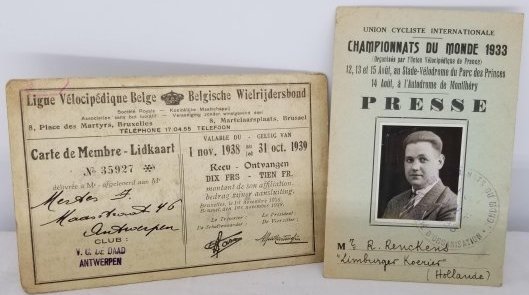 1933 Championnats Du Mond Press Pass ~ Bicycle Races: Press pas and another card, about 4 3/4 x 3 1/8 inches, good condition, We Are Selling a collection assembled over many years, be sure to view our other sales for over 70 lots including many tour de F