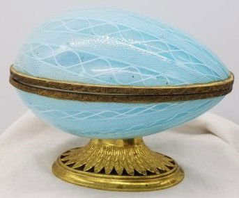 Venetian Latticino Art Glass Box with Brass Trim (1 of 5)