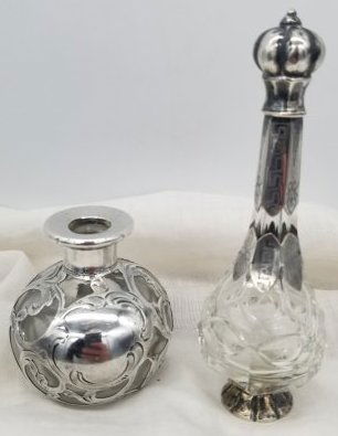 Pair Sterling & Crystal Scent Bottles ~ No Stoppers (1 of 3)