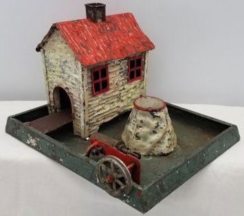Steam Toy Accessory House with Fountain ~ Painted Tin ~ circa 1910 (1 of 4)