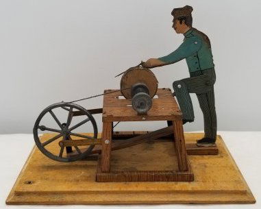 Steam Toy Accessory Man Sharpens Scissors ~ Lithographed Tin ~ circa 1910 (1 of 4)
