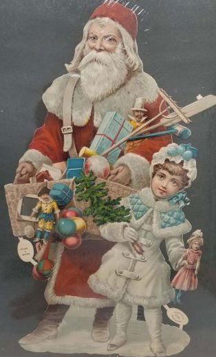 Large Antique Raphael Tuck Santa with Child Die Cut (1 of 7)