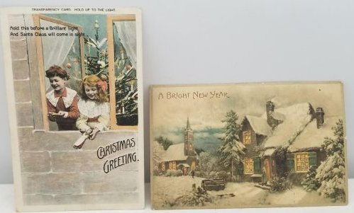 2 Old Hold To Light Christmas Postcards ~ 1909 (1 of 4)
