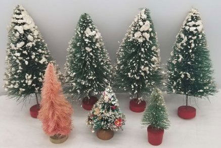 Group of Old Bottle Bruch Christmas Trees ~ Pink & Decorated (1 of 4)