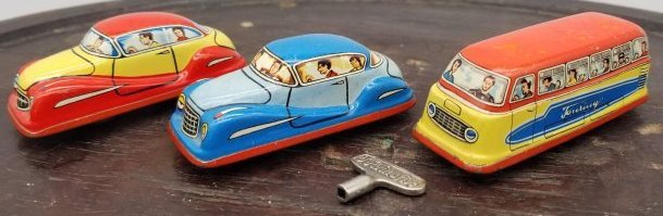 3 Tin Technofix wind-up Cars for Traffic Control Set ~ West German (1 of 4)