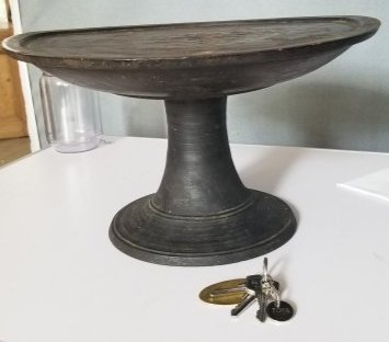 Folk Art Treen Stand ~ 19th Century: This item has an Amazing Surface, One Piece of Wood! no joints! this will not disappoint, 37cm across