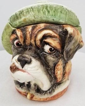 Majolica Humidor: Very nice old majolica tobacco humidor, 14cm tall