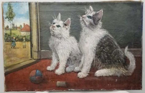 Oil Painting of Cats: Nice old Painting of cats, 32cm x 50cm